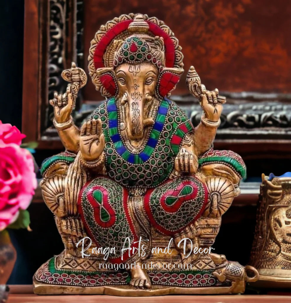 10" Sitting Ganesha (Stone work)