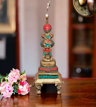 14" Standing Peacock Diya (Set of 2 with Stone work)