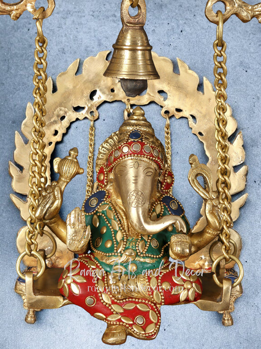 15" Swing Ganesha (Stone work)