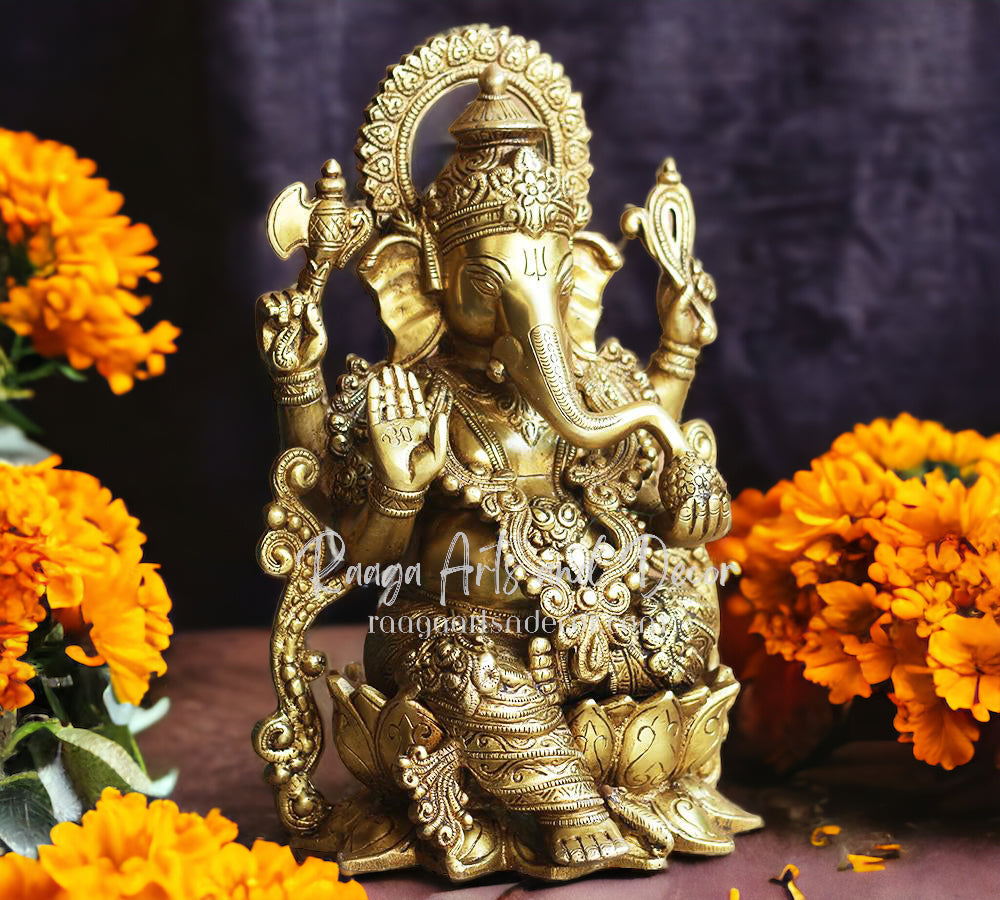 13" Ganesha Idol on Lotus