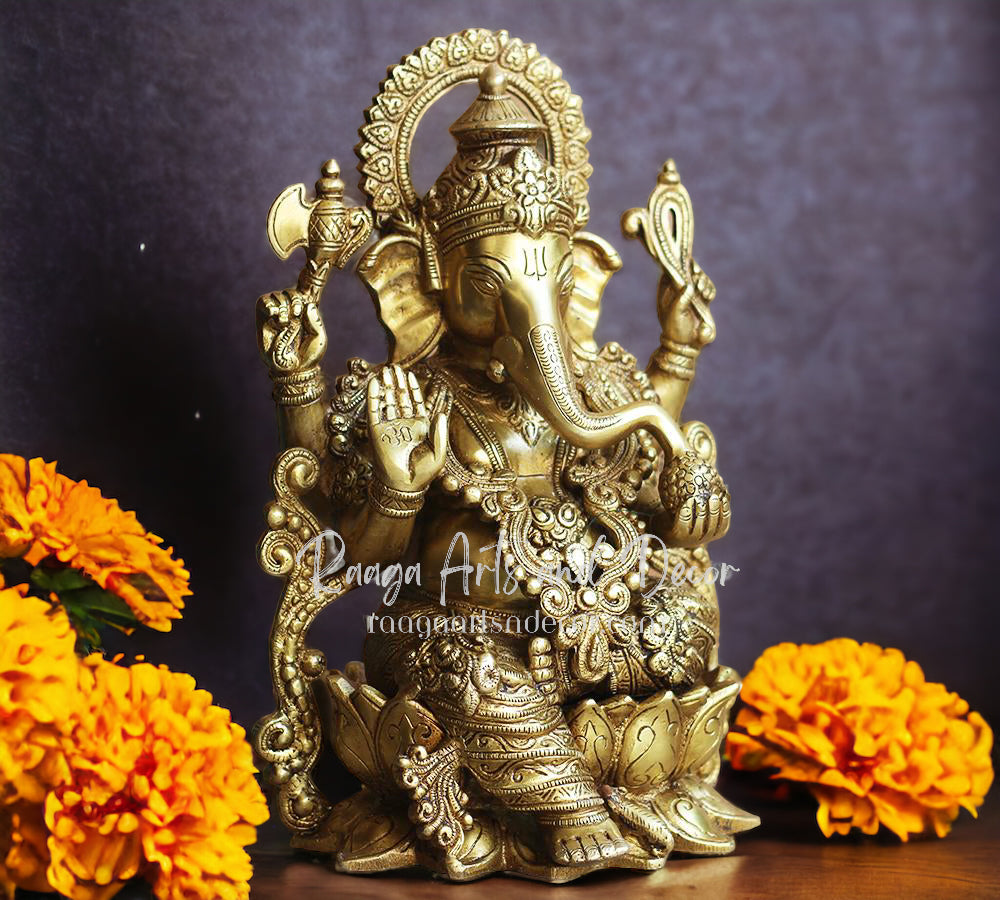 13" Ganesha Idol on Lotus