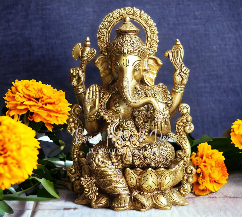 13" Ganesha Idol on Lotus