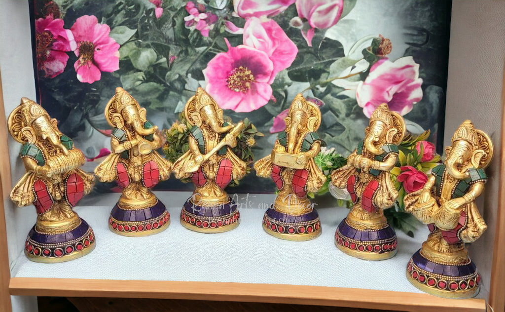 Brass Ganesha Music Set, Set of 6