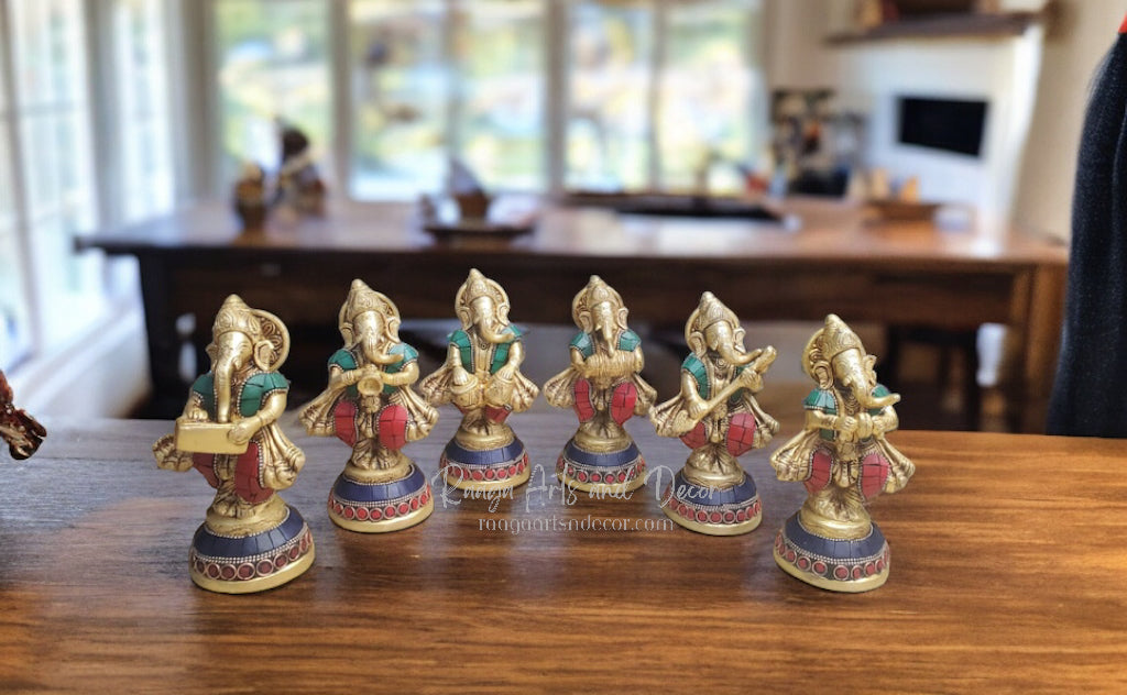 Brass Ganesha Music Set, Set of 6