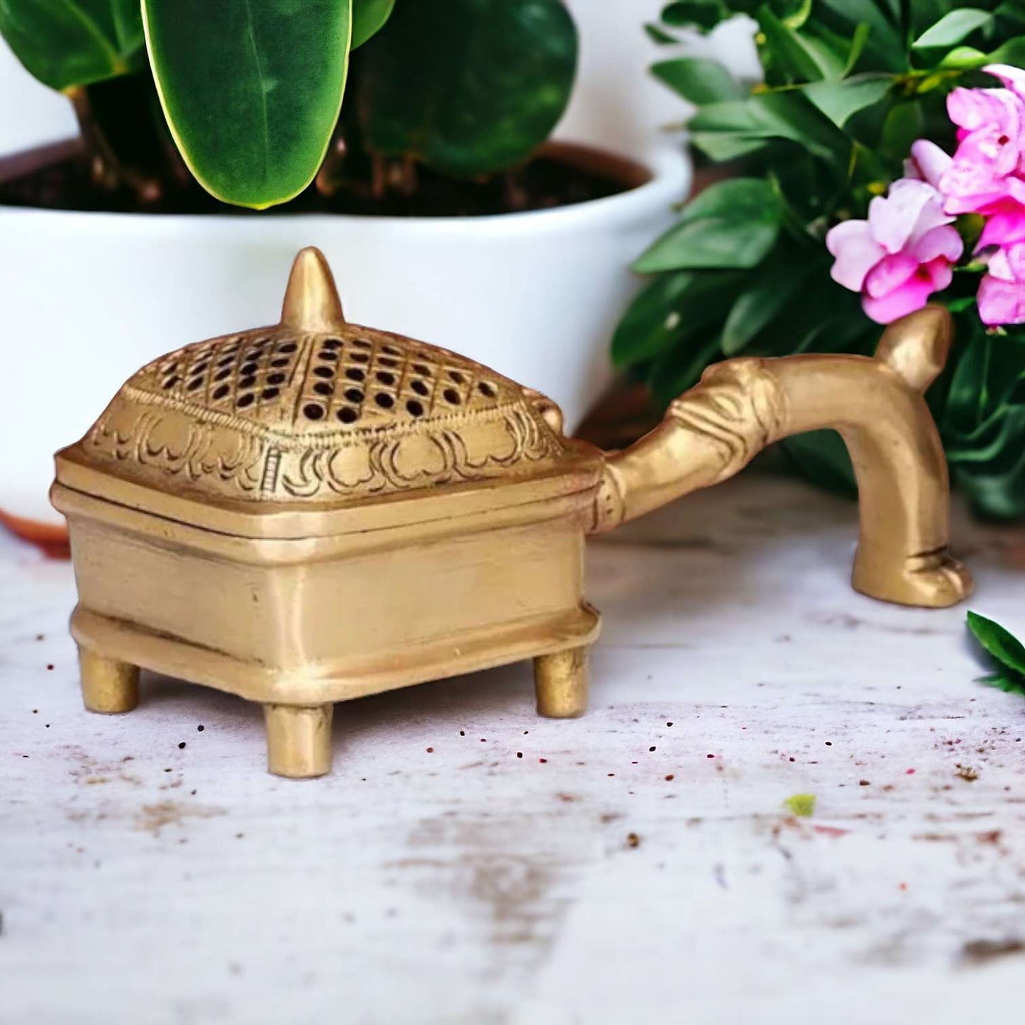 Dhoop Dani Brass With Handle Incense Burner