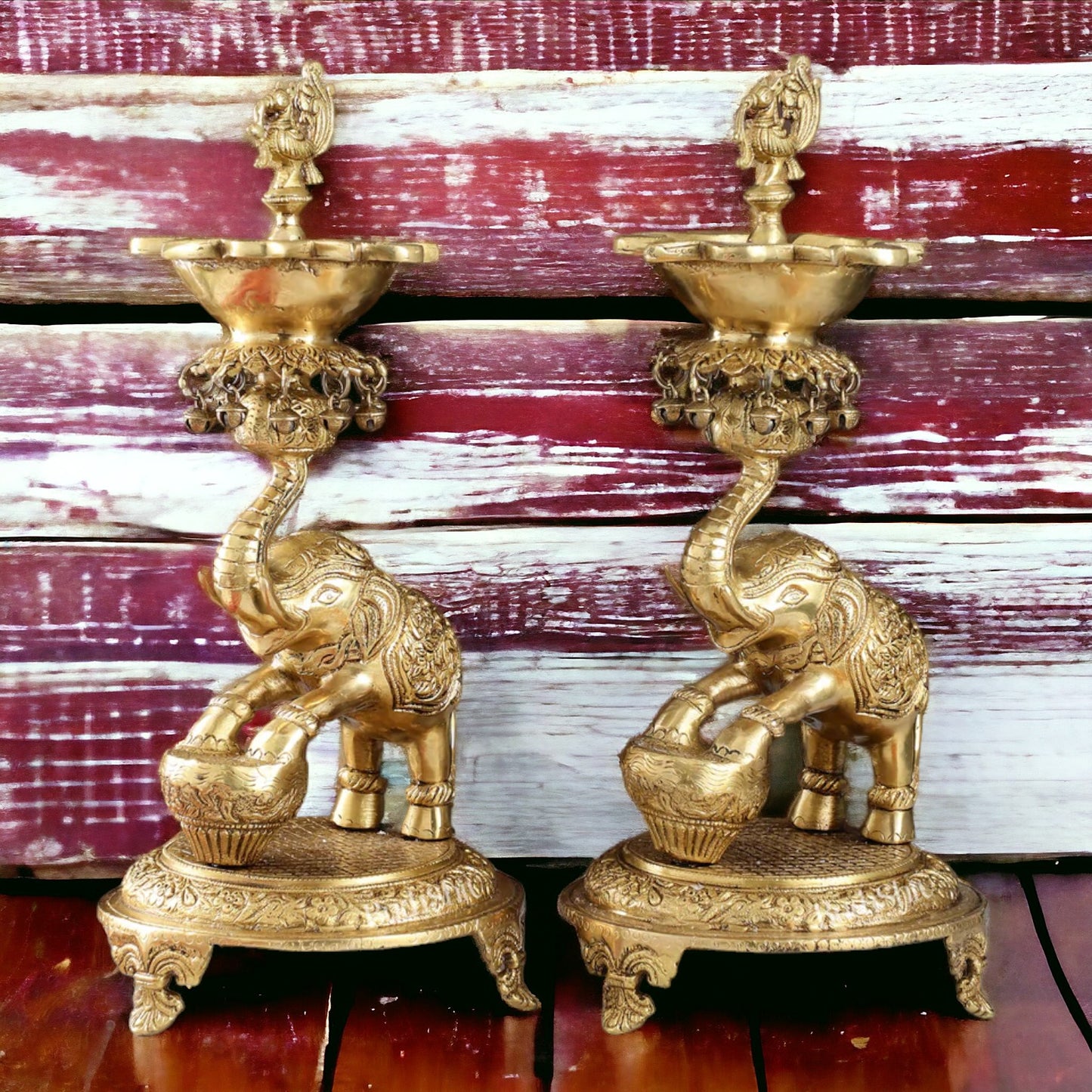 18" Brass Elephant Diya(set of 2)