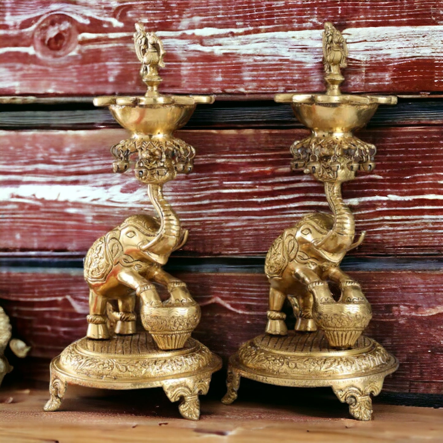 18" Brass Elephant Diya(set of 2)