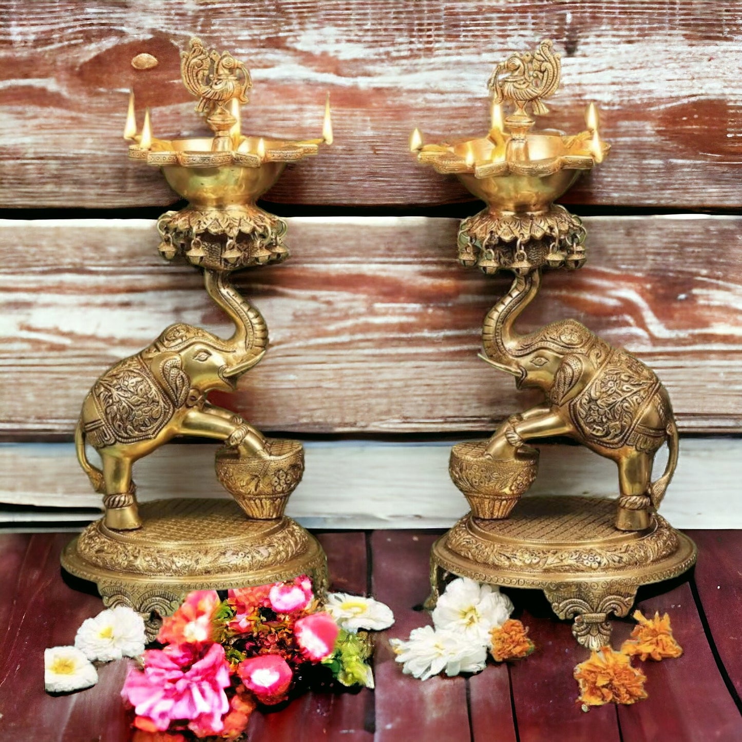 18" Brass Elephant Diya(set of 2)