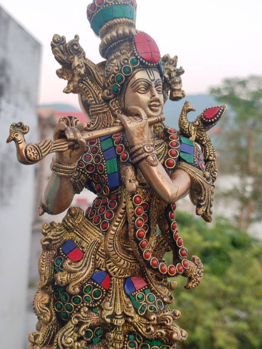14" Krishna Idol with Stone work