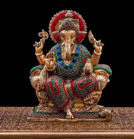 10" Sitting Ganesha (Stone work)